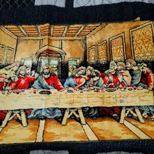 Vintage Made In Italy Velvet Tapestry of The Last Supper Jesus RARE FIND.